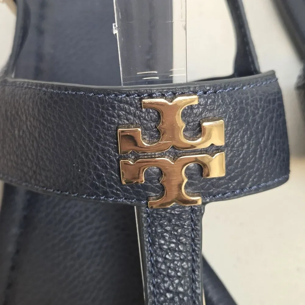 TORY BURCH Navy Dark Blue Claire Flat Thong Sandals Size 9 Slingback